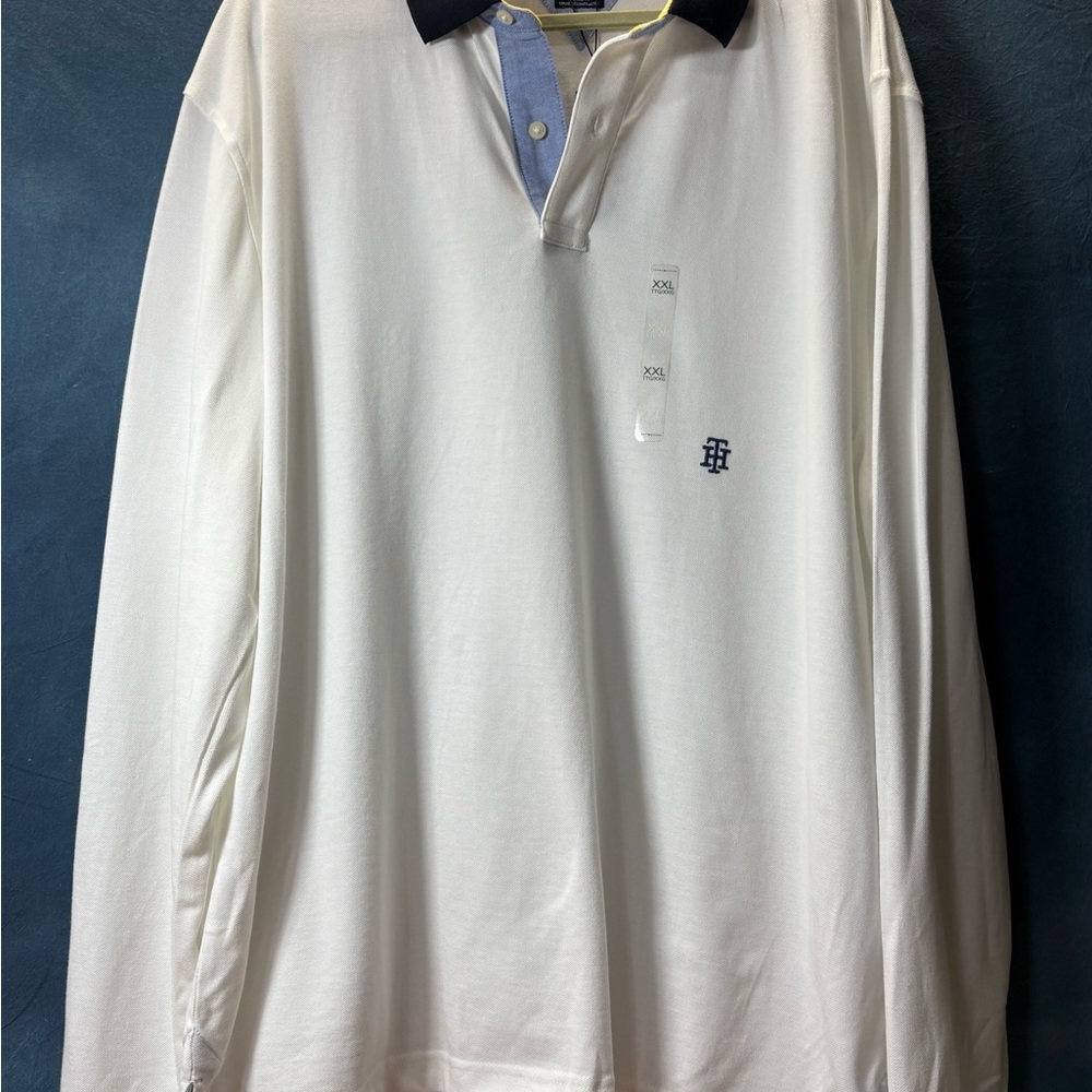 Tommy Hilfiger White and Navy Polo Shirt